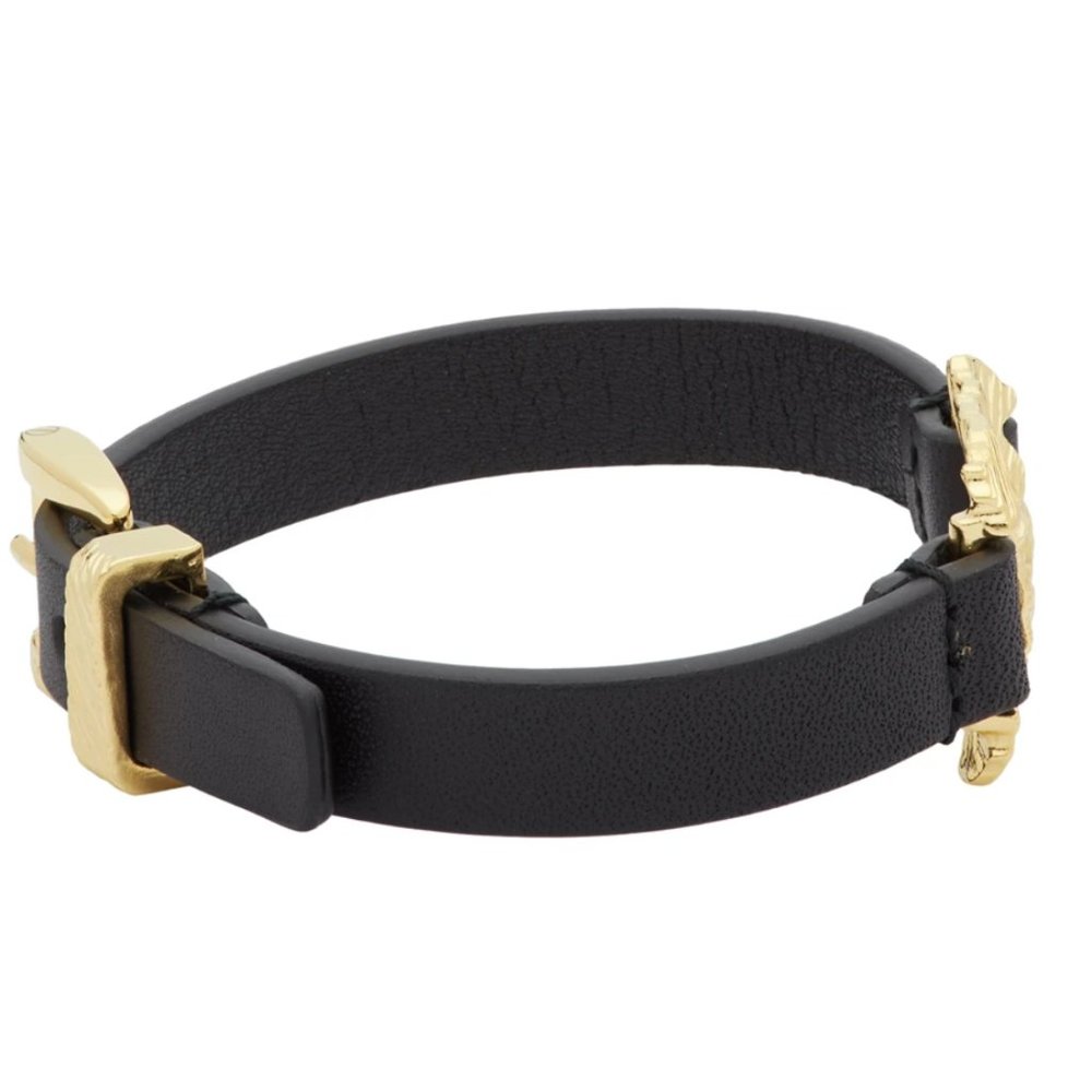 Gucci GG Textured Metal & Leather Bracelet Black NEW IN BOX - Picture 3 of 8